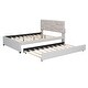preview thumbnail 4 of 8, Full Upholstered Platform Bed with Trundle and 2 Drawers, Solid Wood Bedframe w/Brick Pattern Headboard, Save Space Design