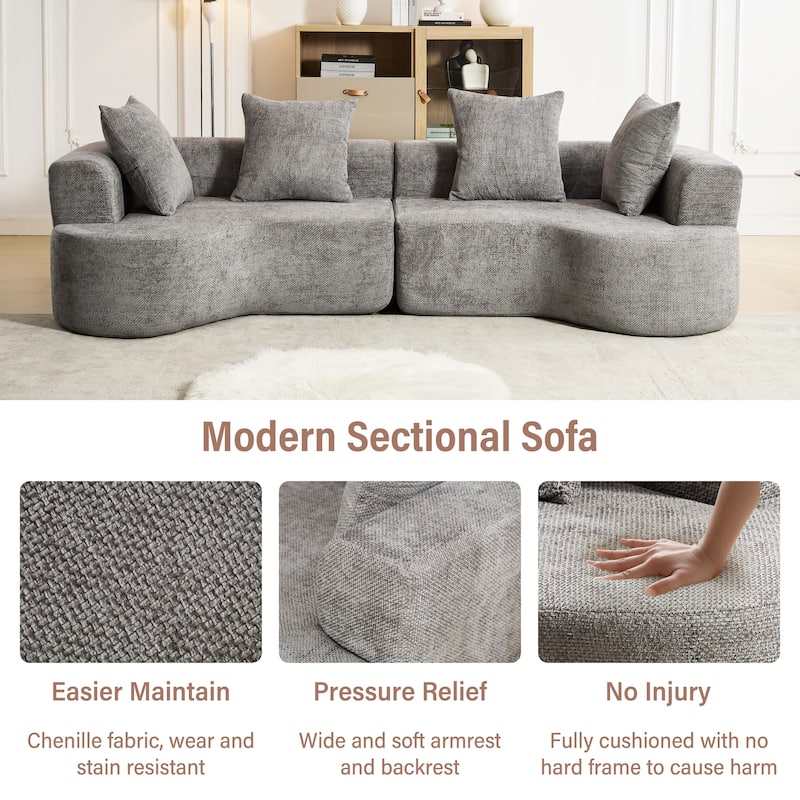 XINMICS 106.3'' Modern Modular Sectional Sofa, 4 Seater U-Shaped Compression Couch with 4 Throw Pillows, No Assembly Required