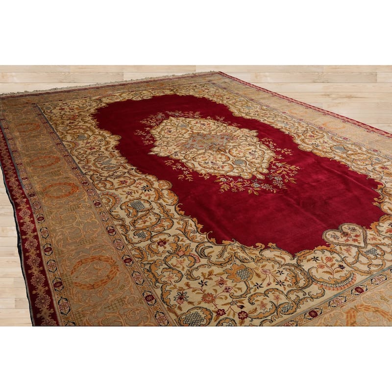 Hand Knotted 300 KPSI Tabriz Burgundy 100% Wool Traditional Area Rug - 11' 2'' x 15' 10''
