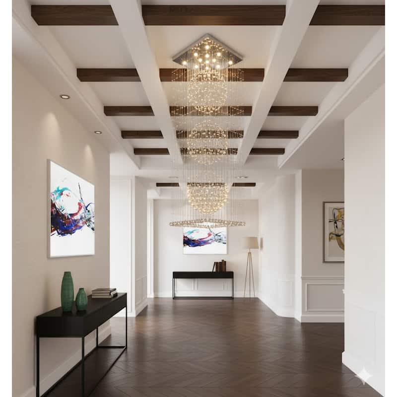 12-Light Chrome Chandelier With Clear Hanging Crystals And Beads