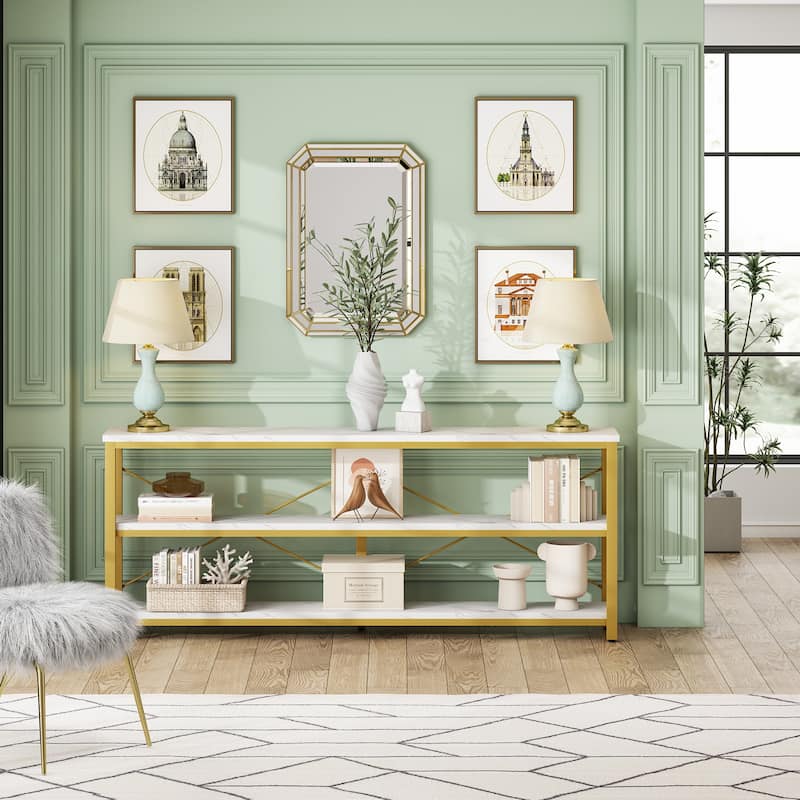 70.8" Extra Long Narrow Console Table Sofa Table Entryway Table with 3 Tiers Storage Shelves