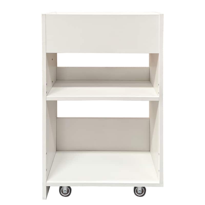 3 Tier Wooden Floor Standing Bookcase,Slide Out Drawer Storage Bookcase,Pull Out Mobile with Door Dustproof File Cabinet