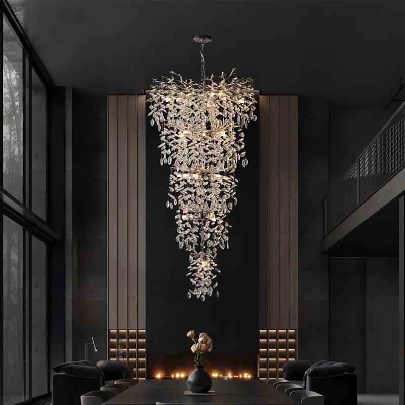 KAYLA Crystal Dimmable LED Tiered Chandelier - 118in - Sliver
