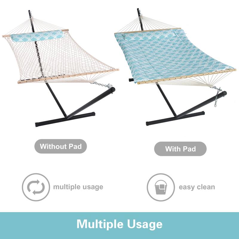 Hammock Double Hammock with Stand, Two Person Cotton Rope Hammock