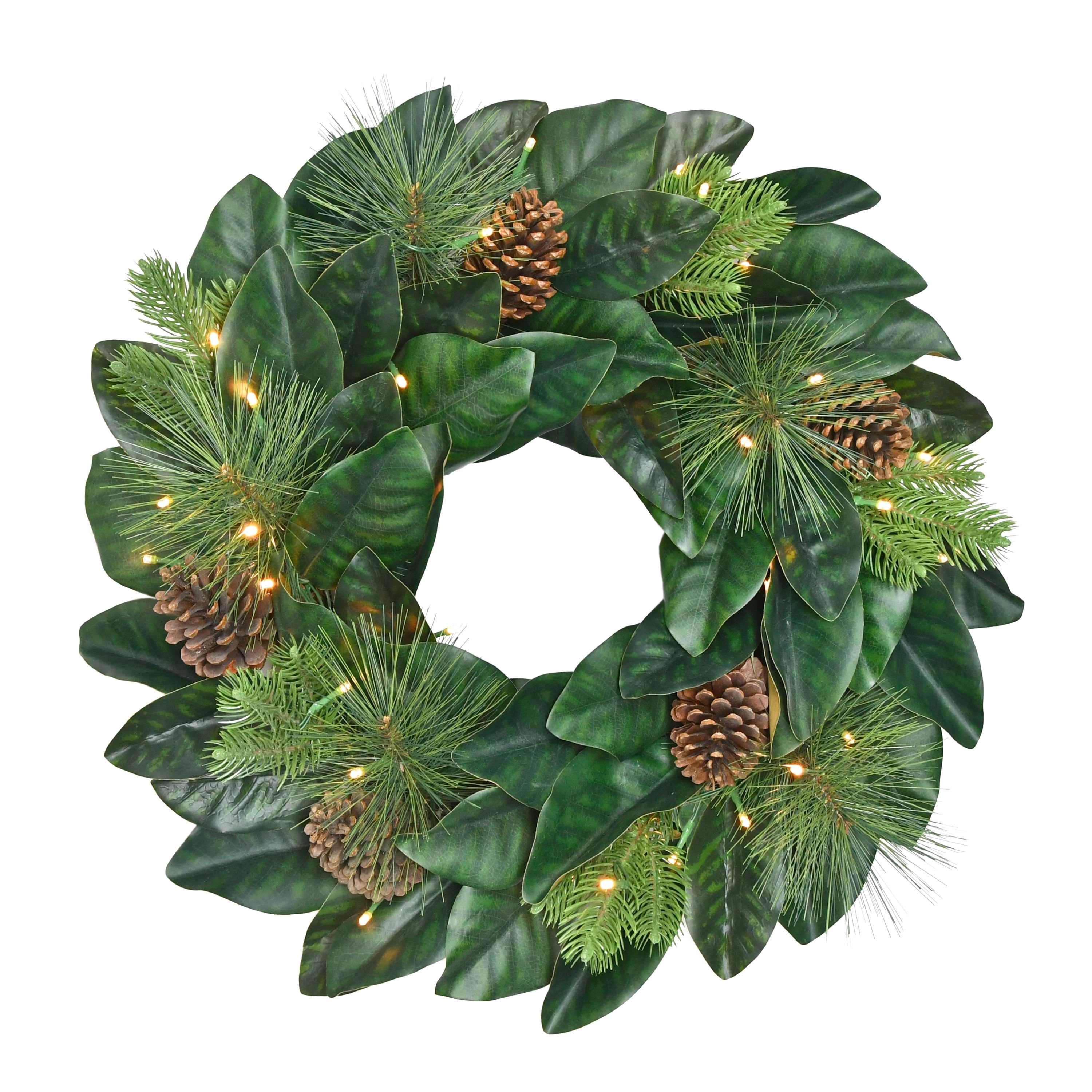 Puleo International 24 in. Pre-lit Magnolia Artificial Wreath