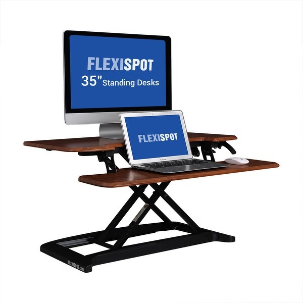 Flexispot M7mn Stand Up Desk Converter 35 Standing Desk Riser With Deep Keyboard Tray For Laptop 35 Mahogany Overstock 20545622