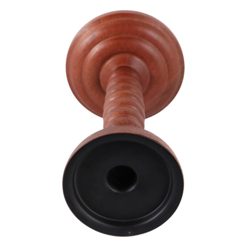 Wood Candle Holder Sculpted Round Base and Turned Detailing Accent