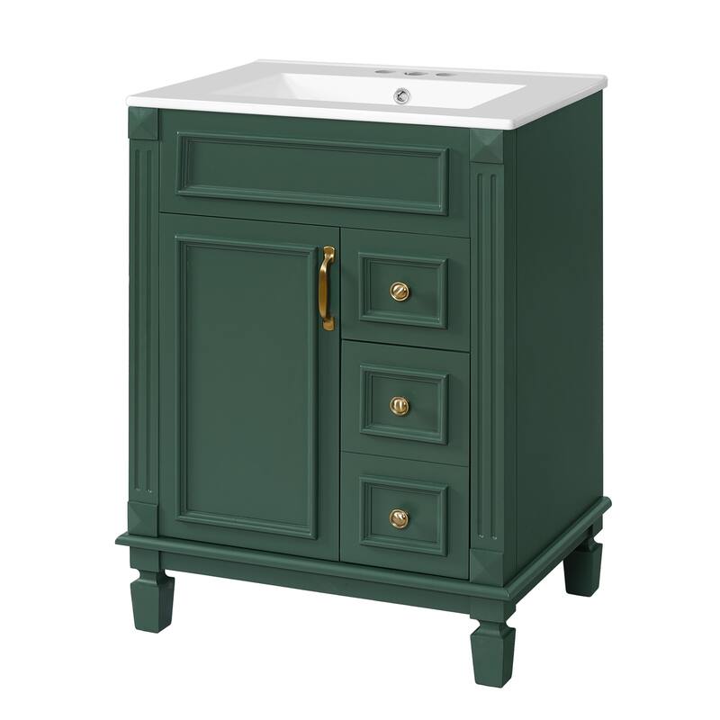 24" Bathroom Vanity with Ceramic Sink and 2 Drawers, Adjustable Shelf