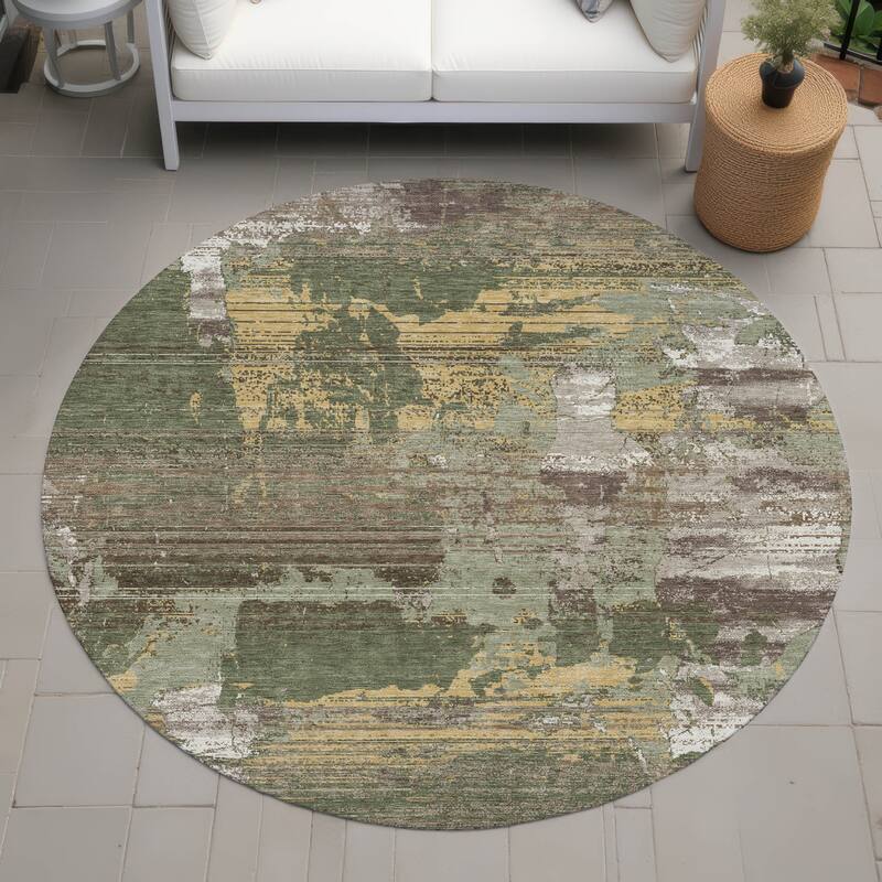 Machine Washable Indoor/ Outdoor Chic Veta Chantille Rug - Olive - 8' x 8'