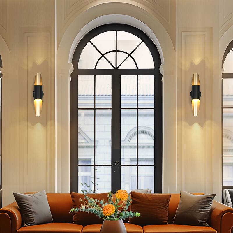 Modern Metal Reversible Black Cylinder Farmhouse Wall Sconce for Hallway - H 22.4" x W 4.3"