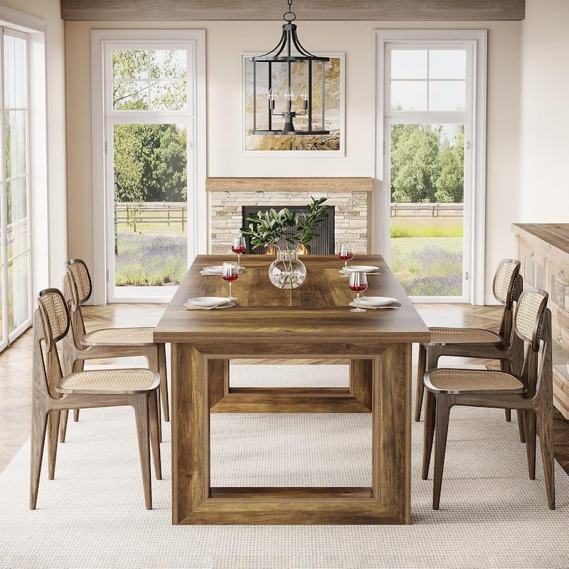 63-Inch Dining Table Modern Wood Kitchen Table Large Rectangular Dinner Table for Dining Room