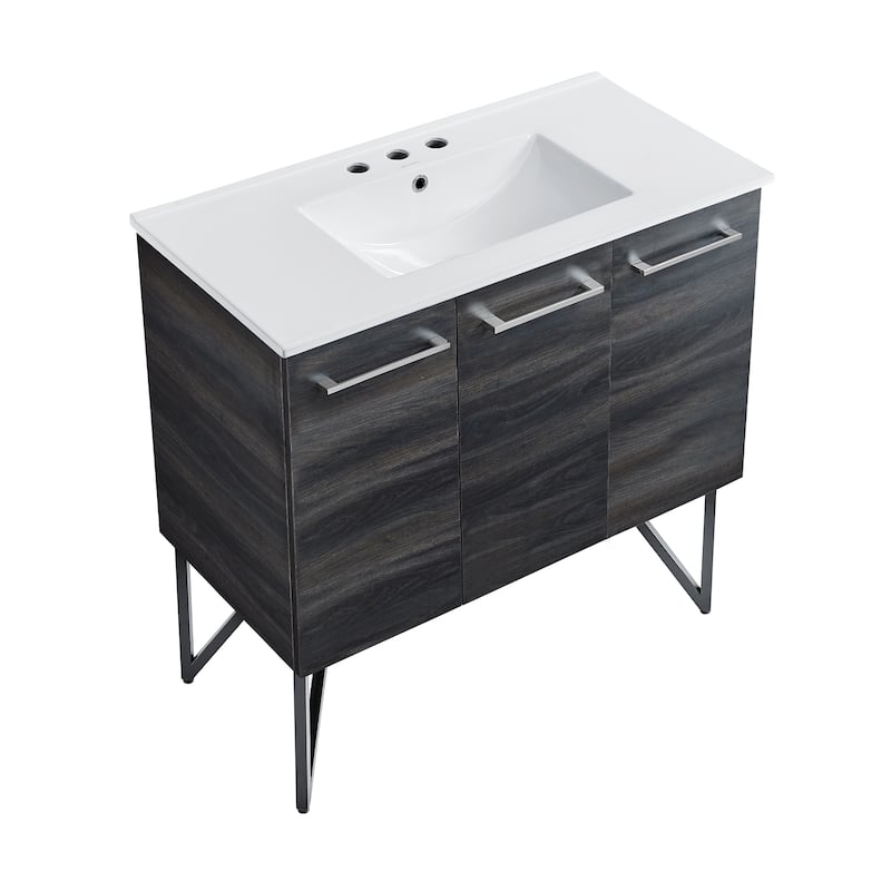 Annecy 36 In. Black Walnut Bathroom Vanity With White, 3-Hole Ceramic Sink Top
