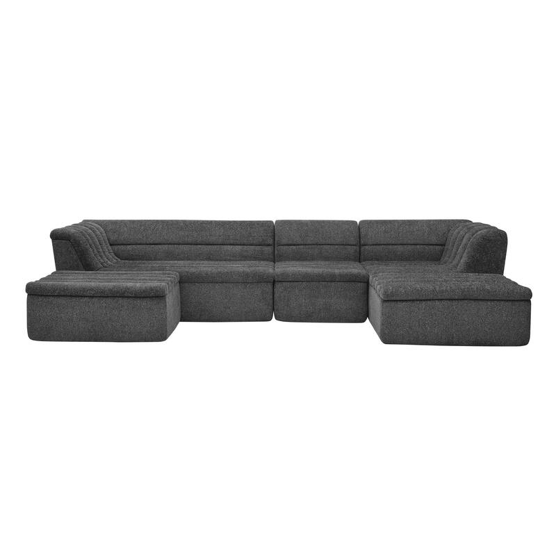 Roomfitters U-Shaped Modular Sectional Sofa with Chaise and Movable Ottoman, Chenille Upholstery and Wave-Shaped Armrest