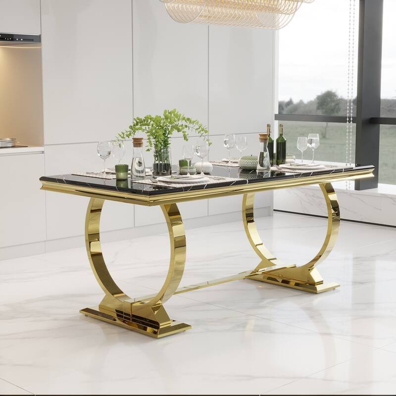 Luxurious Dining Room Table Set with Velvet Dining Chairs
