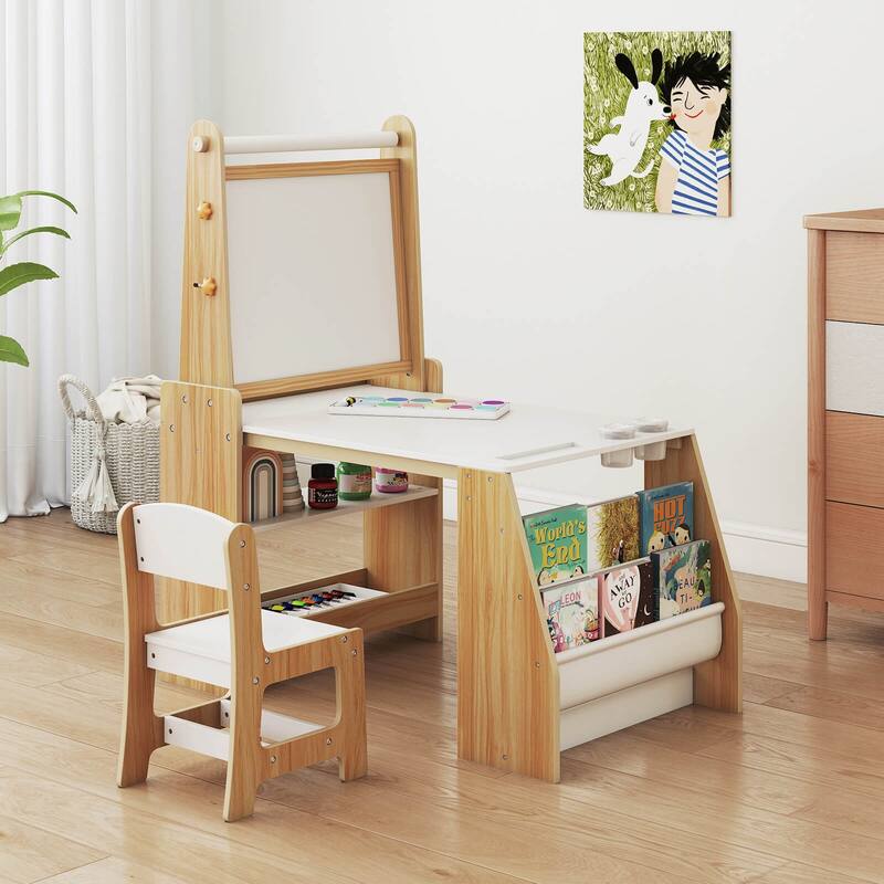 Costway Kids Art Table and Chair Set with Easel & Chair Whiteboard & - See Details