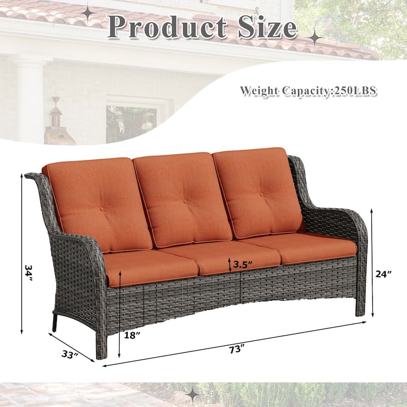Cozywor 3-Seat Wicker Outdoor Patio Sofa Sectional Couch with Cushions
