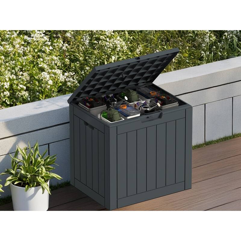 30 Gallon Outdoor Storage Box with Woodgrain or Rattan Effect /Durable, Weatherproof, UV Protected, Easy to Assemble - 30GAL