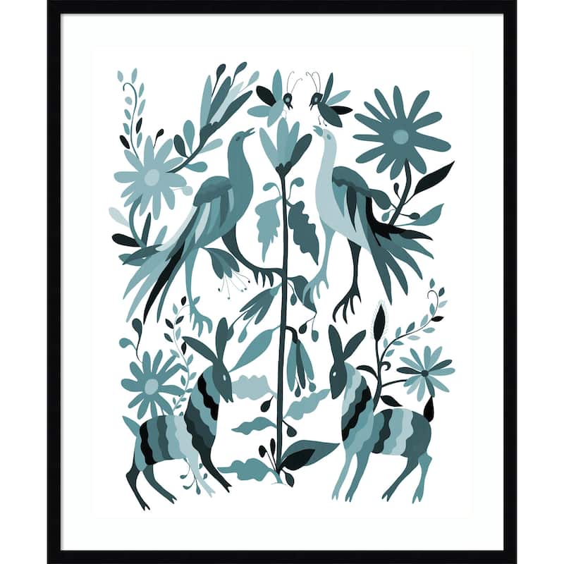 Otomi Blue by CATS AND DOTZ Wood Framed Wall Art Print - Svelte Noir Black