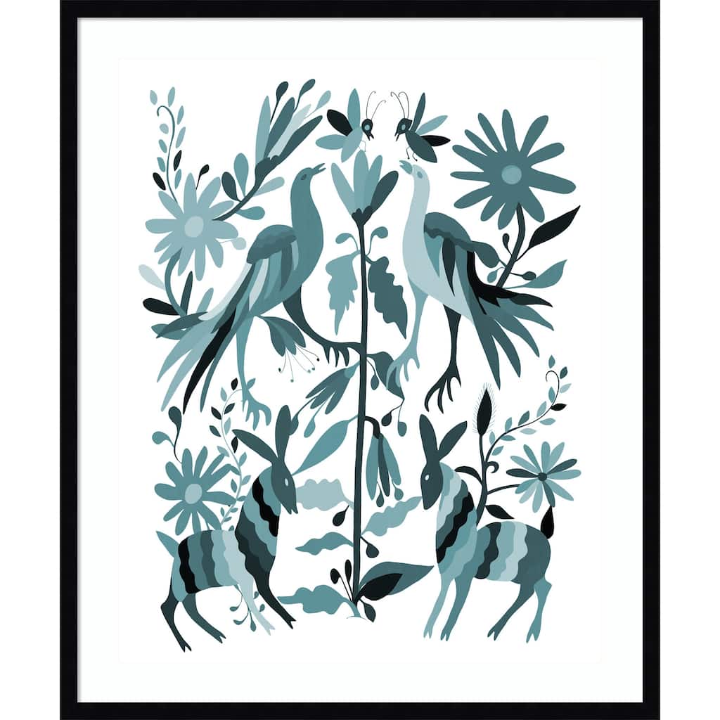 Otomi Blue by CATS AND DOTZ Wood Framed Wall Art Print - Svelte Noir Black