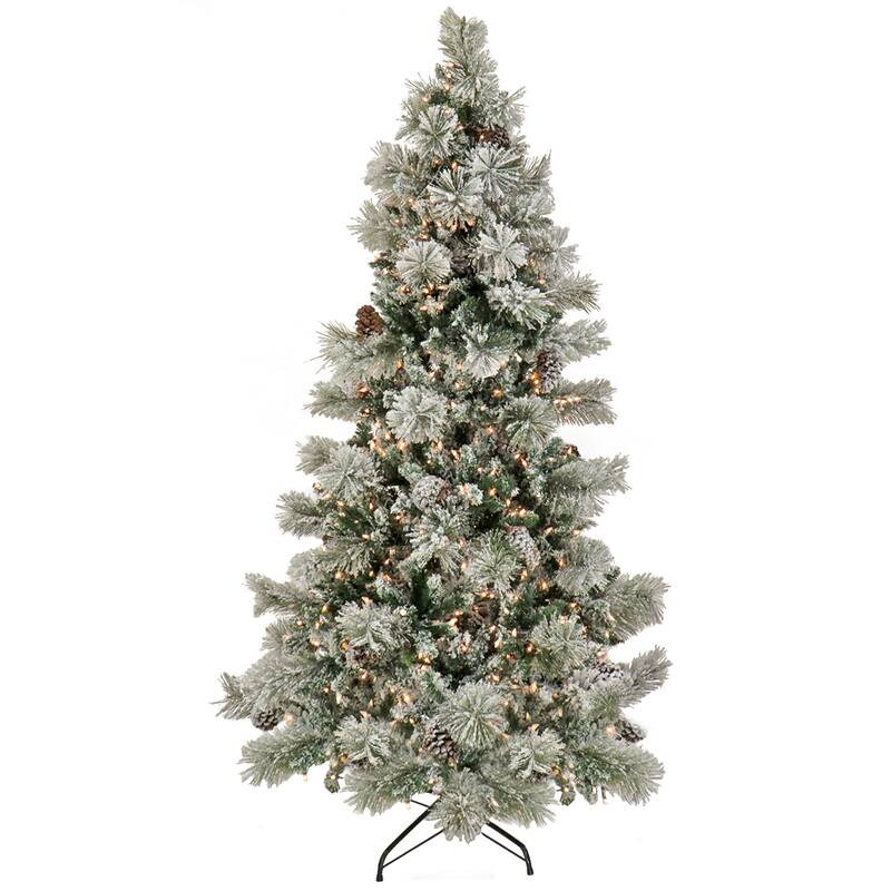 National Tree Company 7.5 ft. Pre-lit Artificial Snowy Yorkshire Hinged Tree , 750 Clear Lights-UL - 7.5 Foot