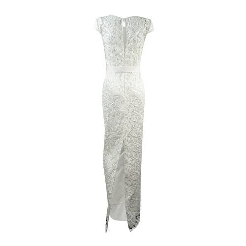 adrianna papell belted lace gown