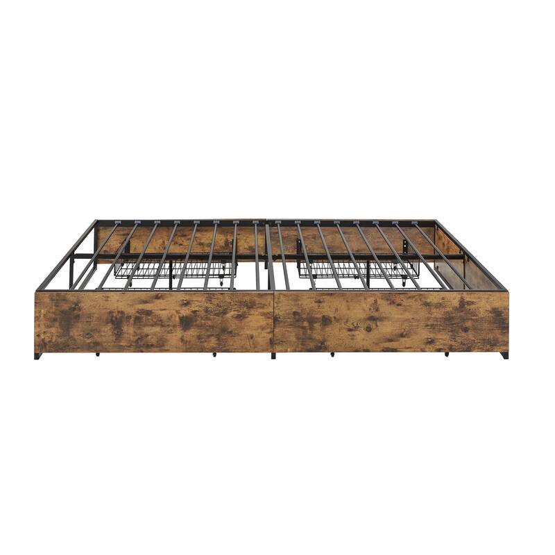 Youngstown Wood Finish Panel Black Metal Platform Bed with Storage Drawers by iNSPIRE Q Modern