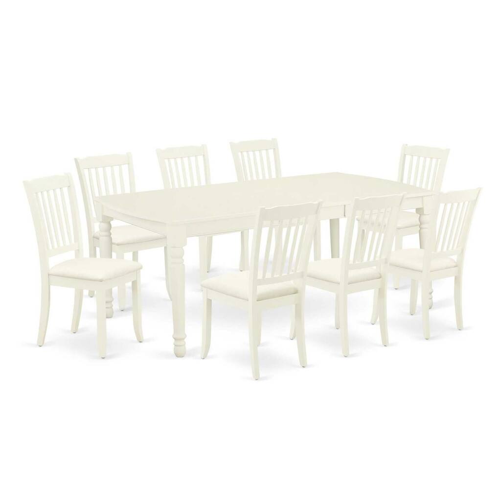 Modern 9Pc Dining Set - Rectangular Table with Leaf & 8 Linen Chairs - White Finish - 78
