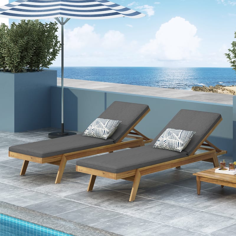 Caily Outdoor Acacia Wood Outdoor Chaise Lounge with Cushions by Christopher Knight Home - Dark Grey