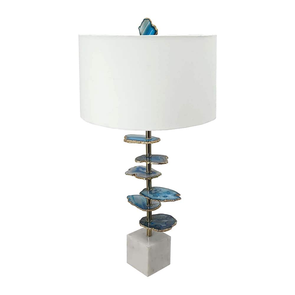 Blue and White Agate Slice Table Lamp with Marble Base