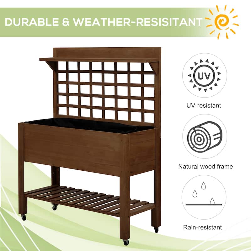 Outsunny 41.25"x17.75"x53.25" Wooden Planter Raised Elevated Garden Bed Planter Flower Herb Boxes for Vegetables Flower
