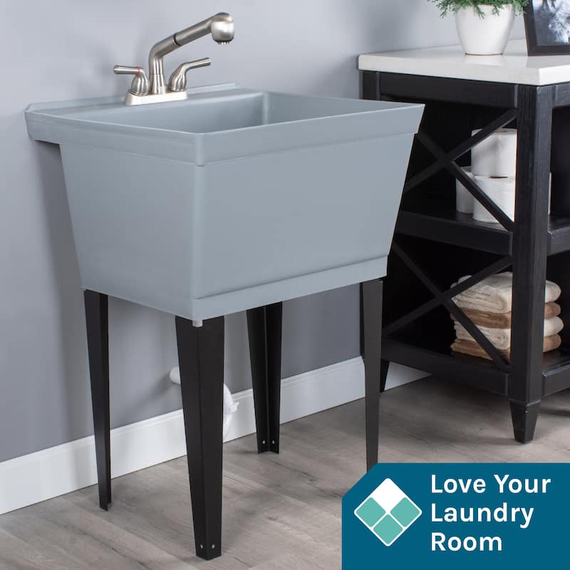 TEHILA 19-Gallon Utility Sink Laundry Tub with Stainless Finish Pull-Out Faucet