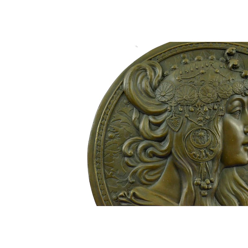 Signed Original Emperor Egyptian Princess Wall Mount Bas Relief Bronze Sculpture