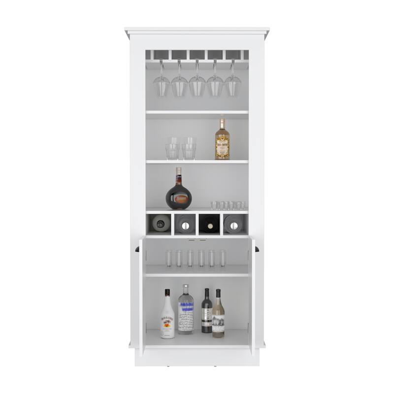Lafayette Bar Cabinet with 4-Bottle Rack, Upper Glass Holder and Dual Door Design