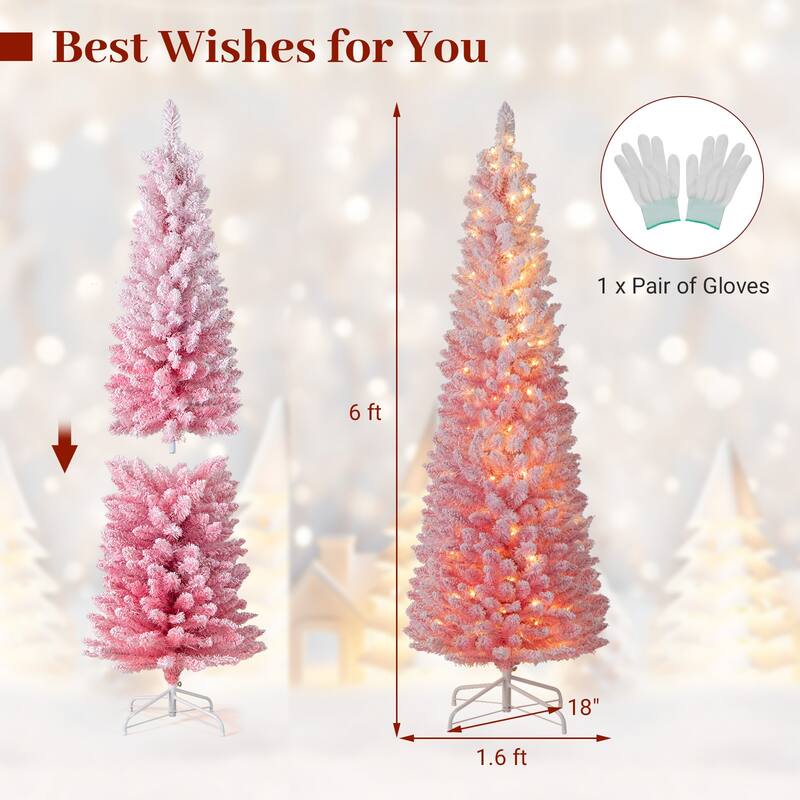 Costway 6/7 FT Snow-flocked Artificial Pink Christmas Tree with 140 - See Details