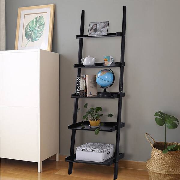 Shop Costway Versatile Black 5 Tier Bookshelf Leaning Wall Shelf