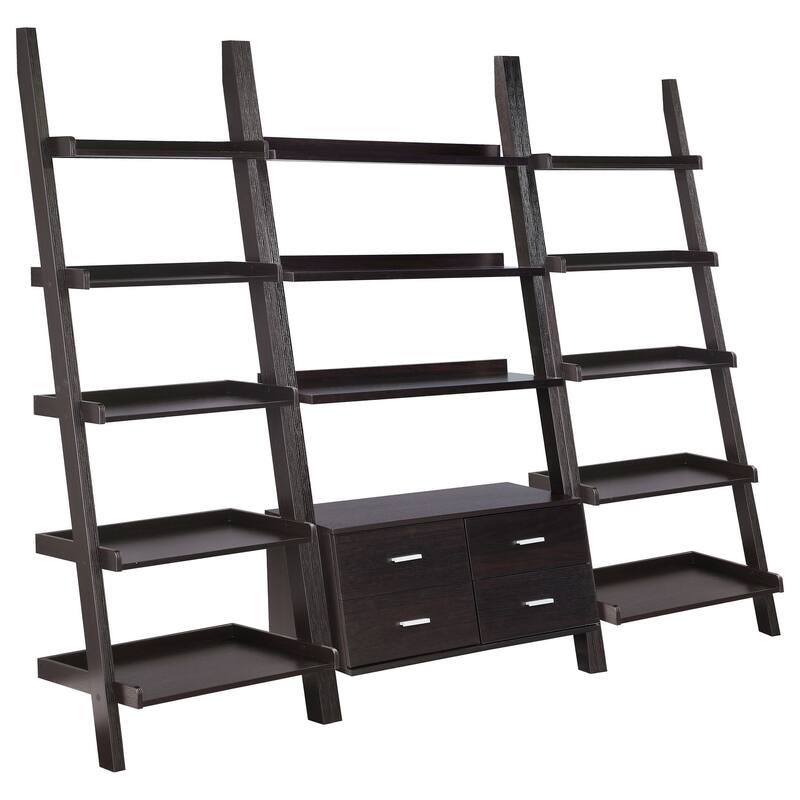 Api 3 Piece Angular Ladder Desk Set, 4 Drawers, 13 Shelves, Dark Brown