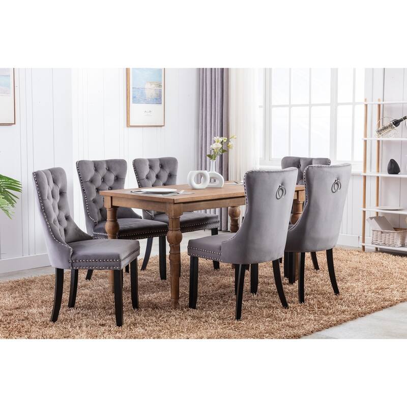 High-end Tufted Solid Wood Contemporary Velvet Upholstered Dining Chair with Wood Legs Nailhead Trim 2-Pcs Set,Gloden