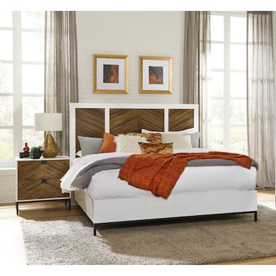 White and Walnut Finish 3pc Beautiful Bedroom Set Bed and Two Nightstands