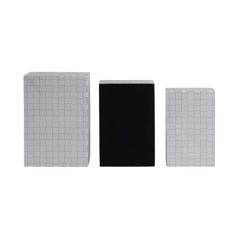 Resin Wood Storage Box Geometric Pattern (Set of 3) - 10/11/12" Black - 12" x 8" x 4"