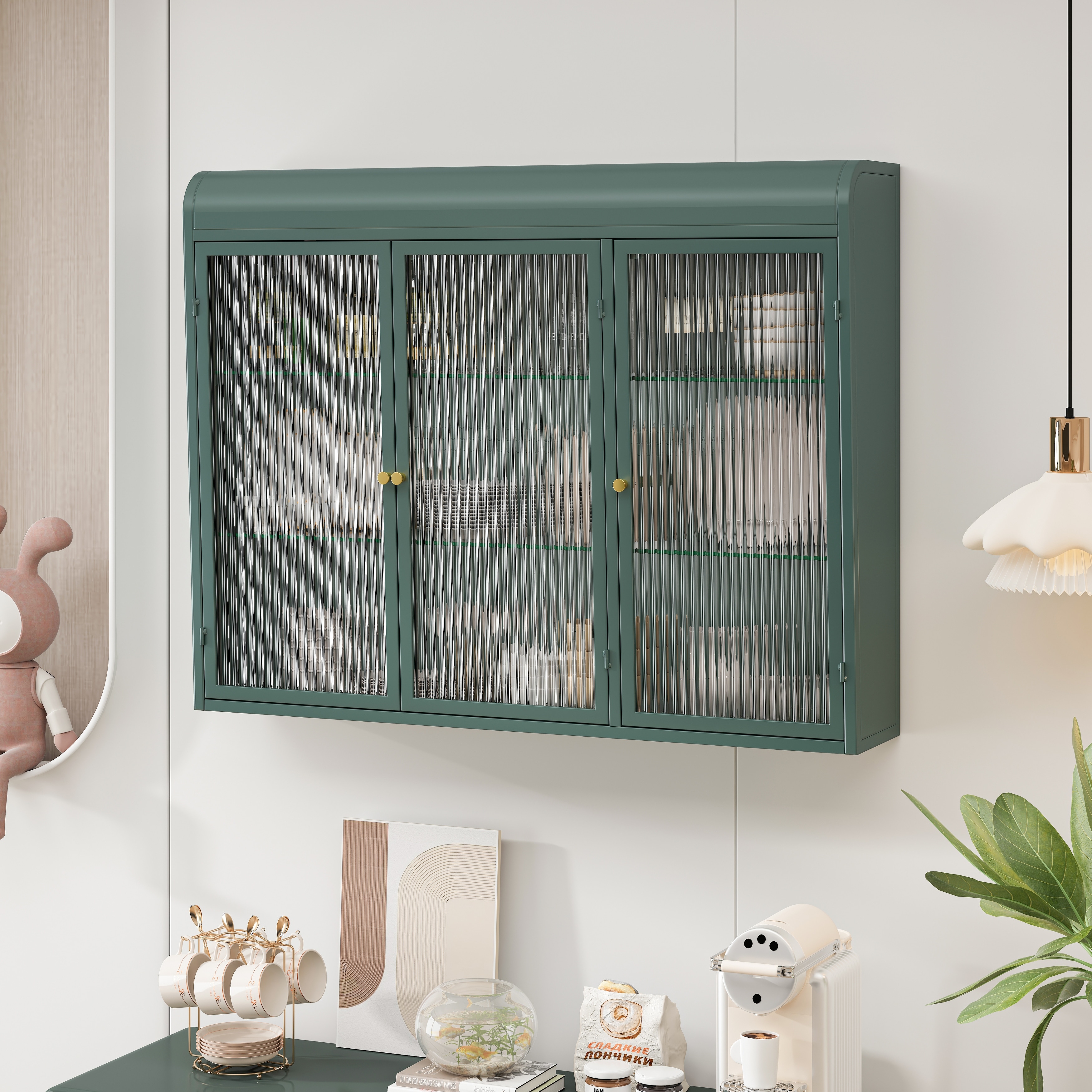 Wall mounted kitchen cabinets with glass doors top