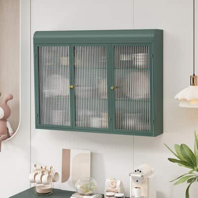 3 Door Glass Functional Arched Wall Mounted Buffet Storage Cabinets