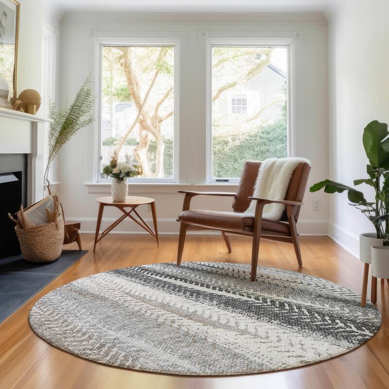 Premium Washable Super Soft Boho Tracks Mayfield Rug - Khaki - 8' x 8' - Round