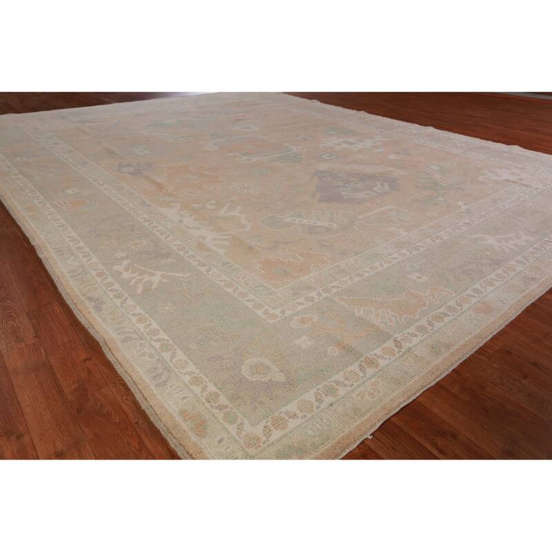 Hand Knotted Oriental 100% Wool Carpet Transitional All-Over Peach Oushak Area Rug - 12' 0'' X 9' 1''