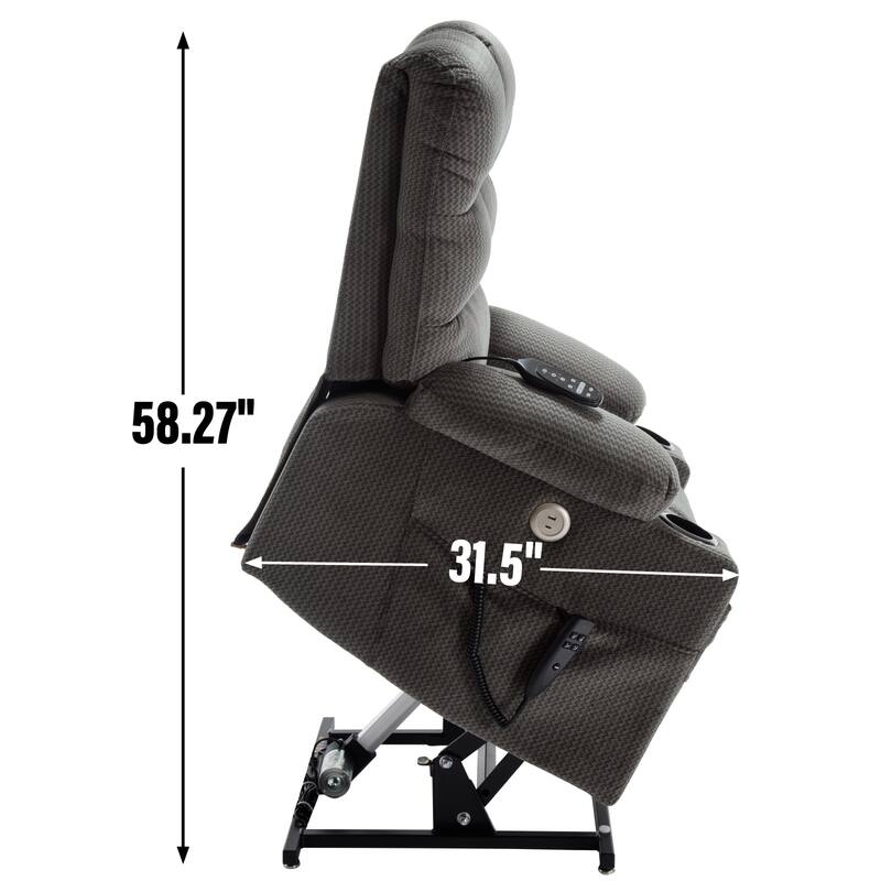 Chenille Power Lift Recliner with Massage, Heating & Cup Holders
