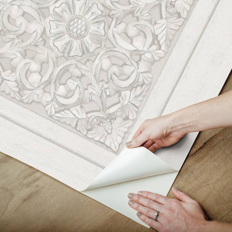 Carved Floral White Peel and Stick Wallpaper