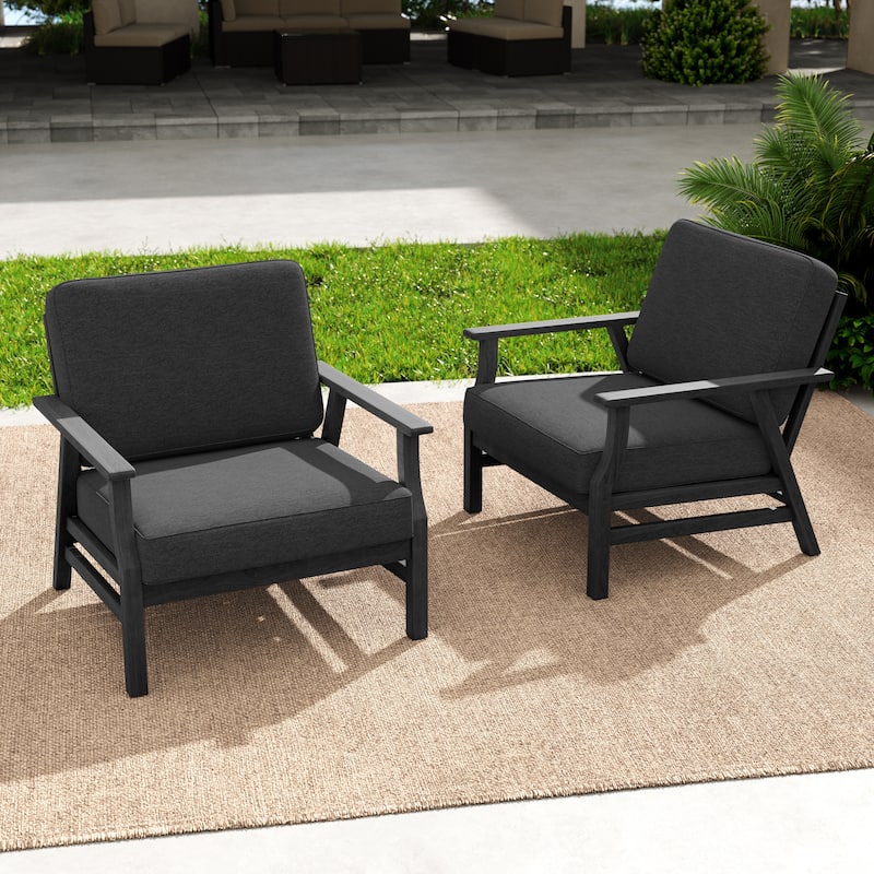 Outdoor 2 Set Teak Wood Club Chairs Set with Cushion