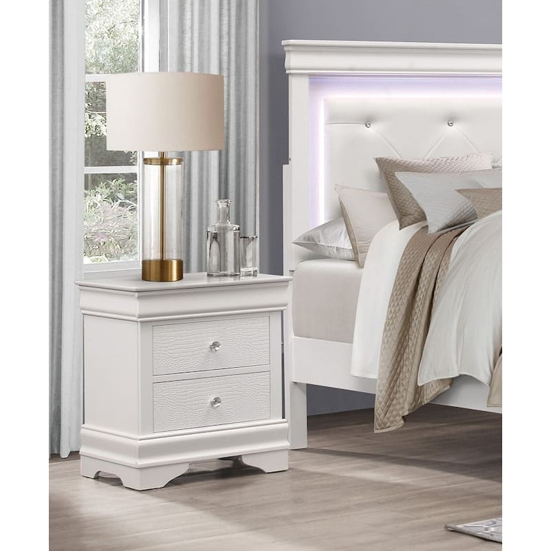 Glam White Finish 3pc Bedroom Set LED Bed and 2x Nightstands