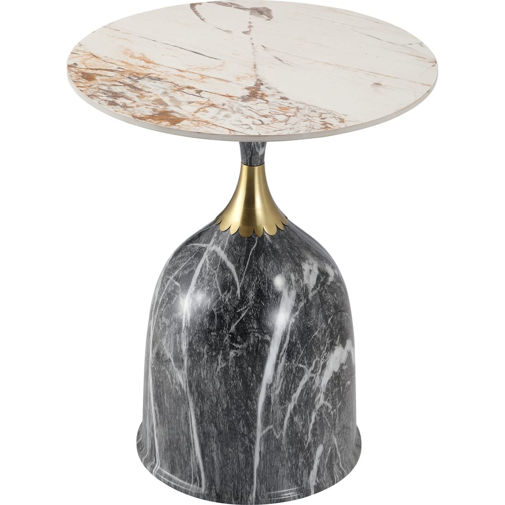 Oslo Round Side Table 18-Inch Sintered Stone Tabletop Side Table with Stainless Steel Pedestal Base