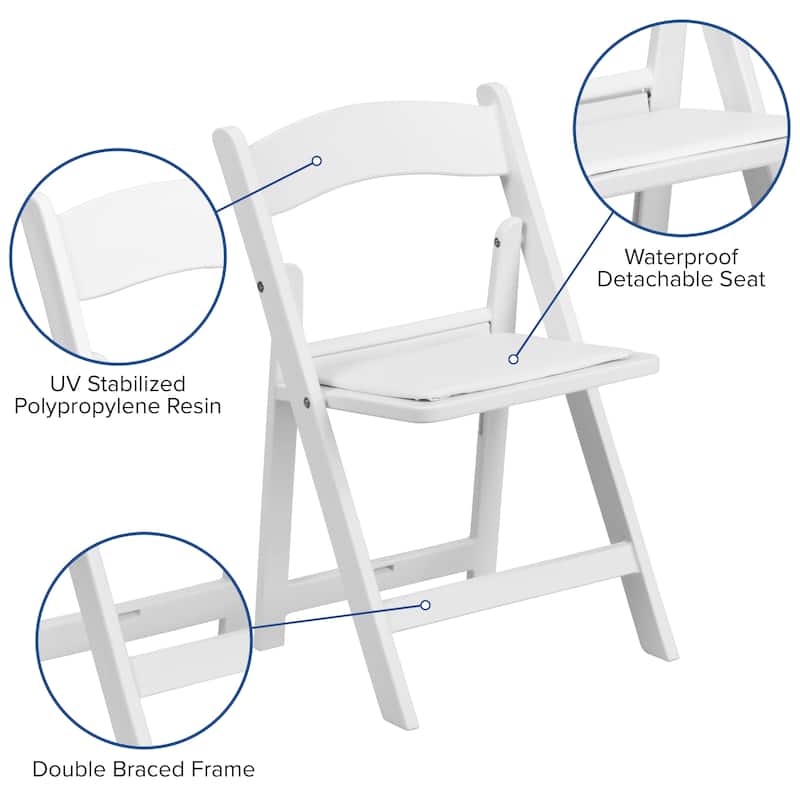 11 Pack Kids White Resin Folding Chair with White Vinyl Padded Seat