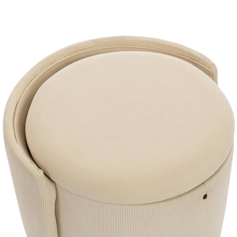Stylish Upholstered Barrel Chair: 360°Swivel Vanity Stool for Bedroom & Dining Chair, Built-in Storage, Soft Padded Accent Seat
